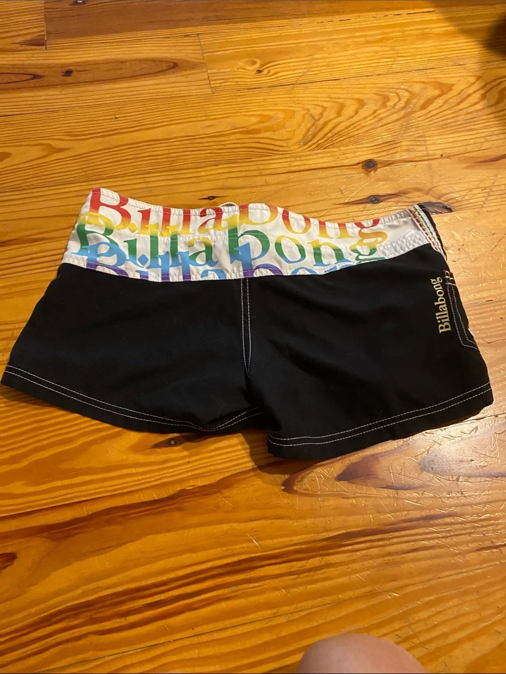 Juniors Billabong White Swim Shorts with Multicolor Logo Circles size 5